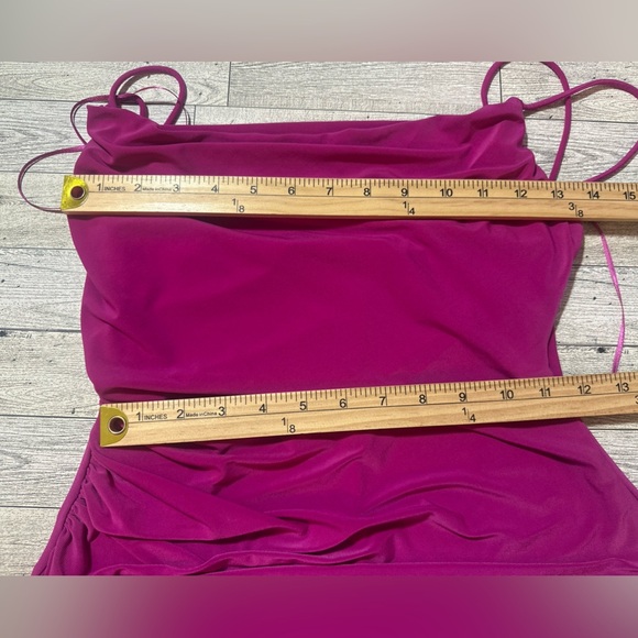 Zara Fitted Strappy Dress Womens Size Small Green Bodycon Midi Fuchsia Pink - Picture 9 of 10